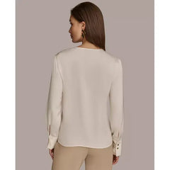 Macy's Women's Twist Front V-Neck Long-Sleeve Top-Lvory