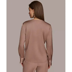 Macy's Women's Twist Front V-Neck Long-Sleeve Top-Mink