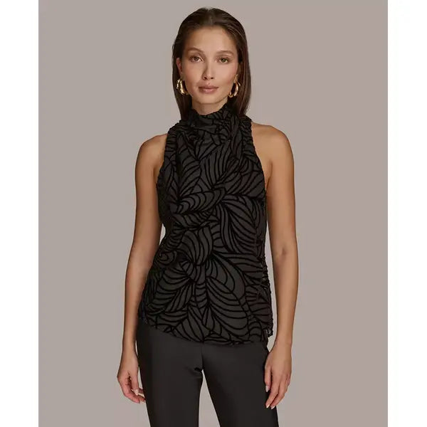 Women's Velvet Burnout Sleeveless Top Macy's-Black