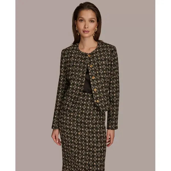 Women's Tweed Button-Front Jacket,created by Macy's-Black Multi