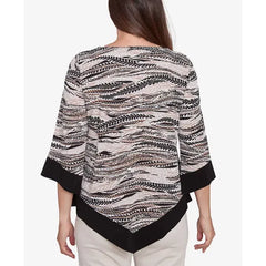 Alfred Dunner Petite Feather Solid Crew Neck Top with Necklace, Neutral Multi
