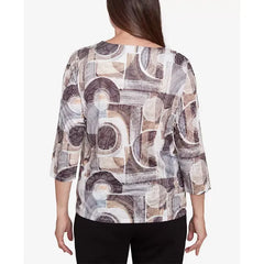 Alfred Dunner Petite Geometric Patch Print Top, Neutral Multi