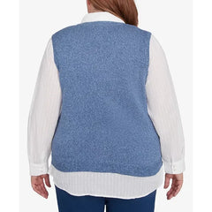 Alfred Dunner Plus Size Lake Victoria Collared Vest Two in One Sweater, Blue