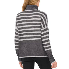 Women's Striped Long Sleeve Turtleneck Sweater,Created by Macy's-Madium heather gray