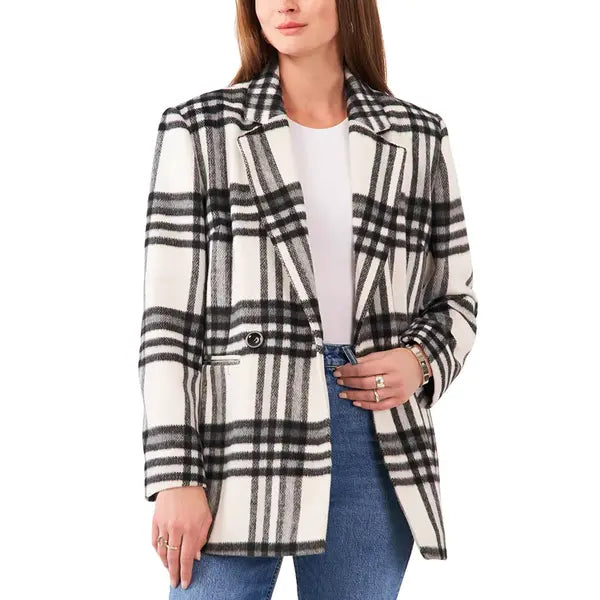 Women's Plaid Double-Breasted Blazer,Created by Macy's-Nwe Ivory