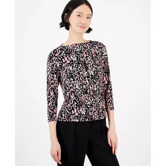 Anne Klein Womens Abstract Print Knit Boat Neck, Top Stylish Comfortable Womens Top, Anne Black Multi