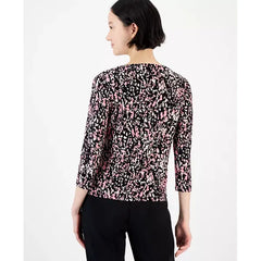 Anne Klein Womens Abstract Print Knit Boat Neck, Top Stylish Comfortable Womens Top, Anne Black Multi