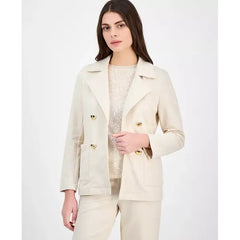 Anne Klein Women's Luxe French Terry Relaxed Fit Blazer, Stylish Comfortable Casual Jacket, Soft Latte