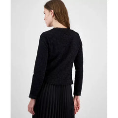 Anne Klein Womens Lace Button Front Patch Pocket Jacket, Elegant Lightweight Layer, Anne Black