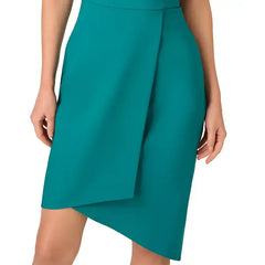 Adrianna Papell Womens Ruffle Trim Asymmetric Neck Dress, Elegant Evening or Special Occasion Outfit, Deep Emerald