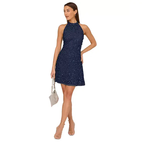 Adrianna Papell Women's Beaded Halter Dress, Perfect for Evening Wear, Twilight , Size 12