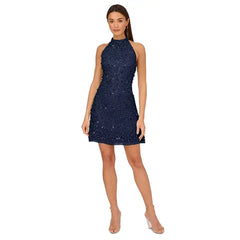 Adrianna Papell Women's Beaded Halter Dress, Perfect for Evening Wear, Twilight , Size 12