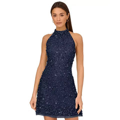 Adrianna Papell Women's Beaded Halter Dress, Perfect for Evening Wear, Twilight , Size 12