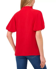 Macy's Women's Short Sleeve Ruffle Neck Raglan Split Neck Blouse-Red