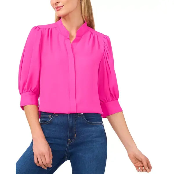 Macy's Women's 3/4-Sleeve Collared Button Down Blouse-Fiercely Fuchsia