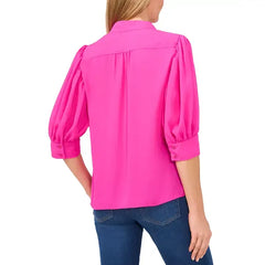 Macy's Women's 3/4-Sleeve Collared Button Down Blouse-Fiercely Fuchsia