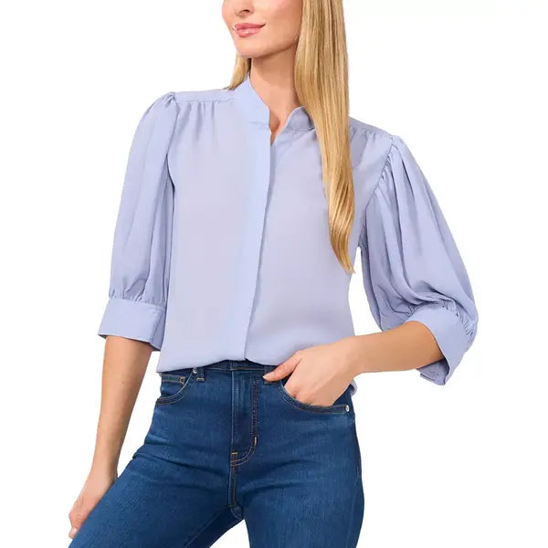 Macy's Women's 3/4-Sleeve Collared Button Down Blouse-Slate Blue