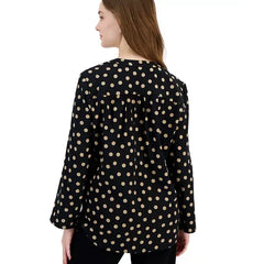 Anne Klein Womens Long Sleeve Tunic Top with Roll Tab, Stylish and Comfortable Top, Black/Tan