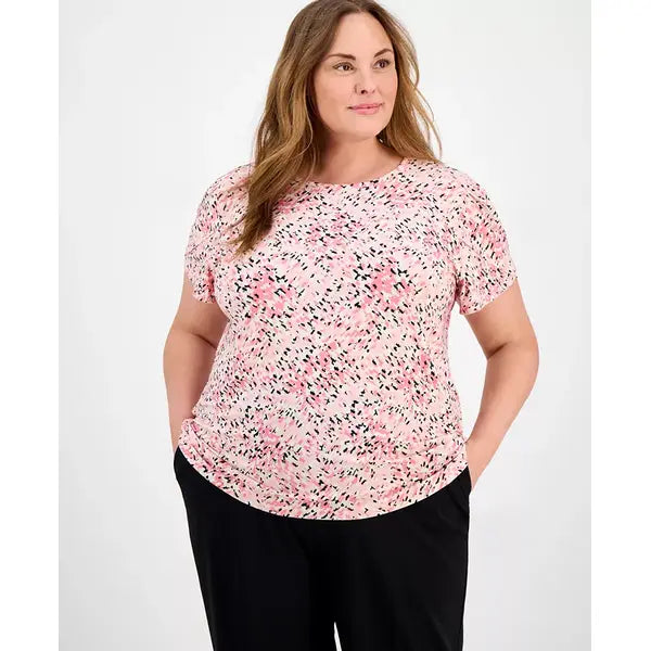 Anne Klein Plus Size Printed Tulip Sleeve Top, Stylish and Comfortable Blouse for Curvy Women