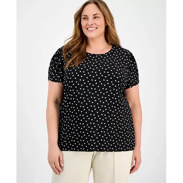 Anne Klein Plus Size Printed Tulip Sleeve Top, Stylish and Comfortable Blouse for Curvy Women