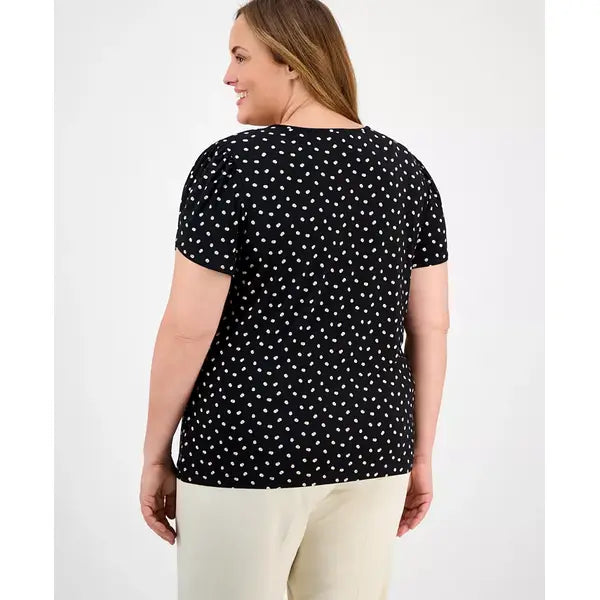 Anne Klein Plus Size Printed Tulip Sleeve Top, Stylish and Comfortable Blouse for Curvy Women