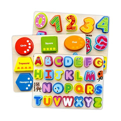 Quokka 3xSET Chunky Wooden Puzzles for Toddlers 1-3 - Numbers Alphabet Shapes