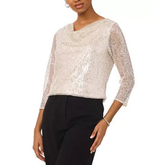 Macy's DRAPE NECK BLOUSE W/-Sliver