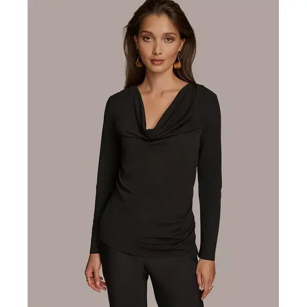 Macy's Donna Karan Women's Long-Sleeve Cowl-Neck Blouse-Black