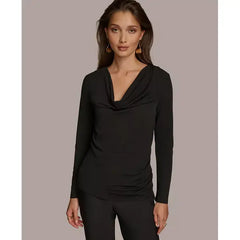 Macy's Donna Karan Women's Long-Sleeve Cowl-Neck Blouse-Black