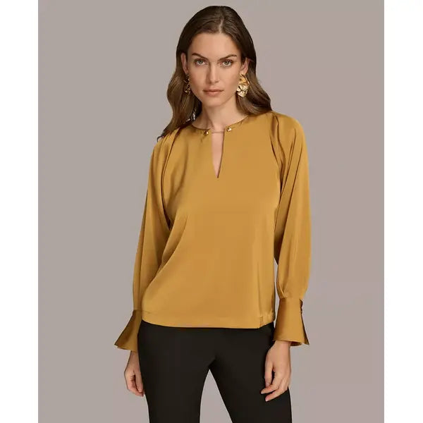 Macy's Women's Chain-Hardware Long-Sleeve Blouse-Gold