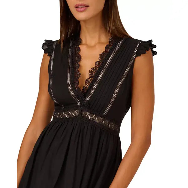 Adrianna Papell Womens Flutter Sleeve Mini Dress for Casual Outings, Black , Size 16