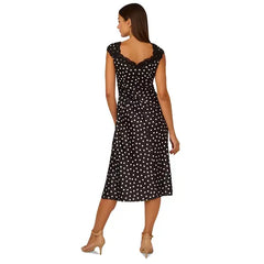 Adrianna Papell Womens Polka Dot Midi Dress Chic Daytime or Special Occasion Outfit, Black/white