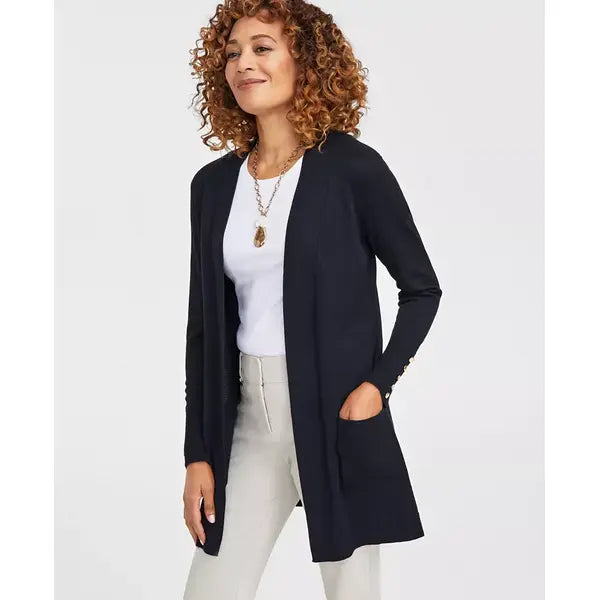 Women's Button-Sleeve Flyaway Cardigan, XS-4X, Created for Macy's-Deep black