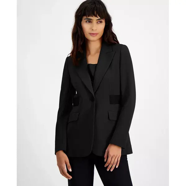Women's Contrast Tab One-Button Blazer, Created for Macy's-Black