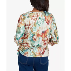Alfred Dunner Women's Classic Earth Floral Crew Neck Top, Multi