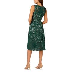 Adrianna Papell Womens Sleeveless Lace Midi Dress, Elegant Special Occasion or Evening Outfit