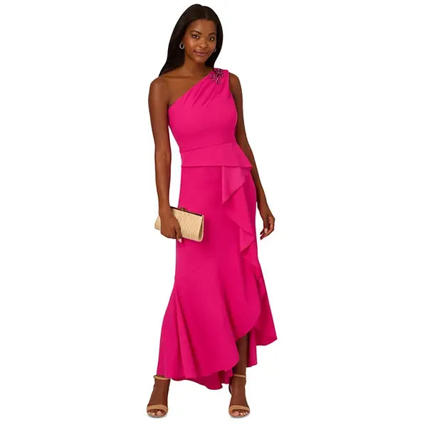 Adrianna Papell Women's Beaded One Shoulder Gown for Elegant and Glamo   DiscountStore