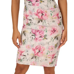 Adrianna Papell Womens Floral Matelasse Short Sheath Dress for Special Occasion Outfit, Ivory Multi , Size 8