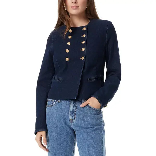 Women's Fiona Double-Breasted Denim Blazer,Created by Macy's-Rinse
