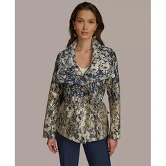 Women's Metallic Jacquard Zip-Front Jacket,Created by macy's-White/Navy Blue/Pearl