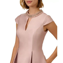 Adrianna Papell Women's Keyhole Mikado Midi Dress for Sophisticated and Elegant Evening Wear, Bellini