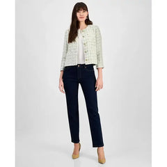 Anne Klein Womens Tweed Jacket, Classic Tailored Lightweight Layer, White Dove Multi