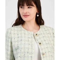 Anne Klein Womens Tweed Jacket, Classic Tailored Lightweight Layer, White Dove Multi