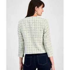 Anne Klein Womens Tweed Jacket, Classic Tailored Lightweight Layer, White Dove Multi