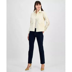 Anne Klein Womens Lace Trim Jacket, Elegant Stylish Outerwear for Women, Ecru Wash