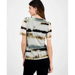 Anne Klein Womens Watercolor Print Elbow Sleeve Top, Stylish Comfortable Everyday Wear