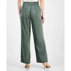 Anne Klein Womens Pull On High Rise Wide Leg Pants, Stylish Comfortable Everyday Wear, Eucalyptus