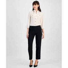 Anne Klein Womens Liberty Stretch Pull On Straight Leg Ankle Pants, Comfortable Stylish Workwear, Anne Black