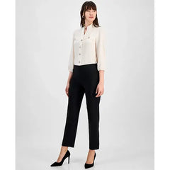 Anne Klein Womens Liberty Stretch Pull On Straight Leg Ankle Pants, Comfortable Stylish Workwear, Anne Black