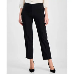 Anne Klein Womens Liberty Stretch Pull On Straight Leg Ankle Pants, Comfortable Stylish Workwear, Anne Black